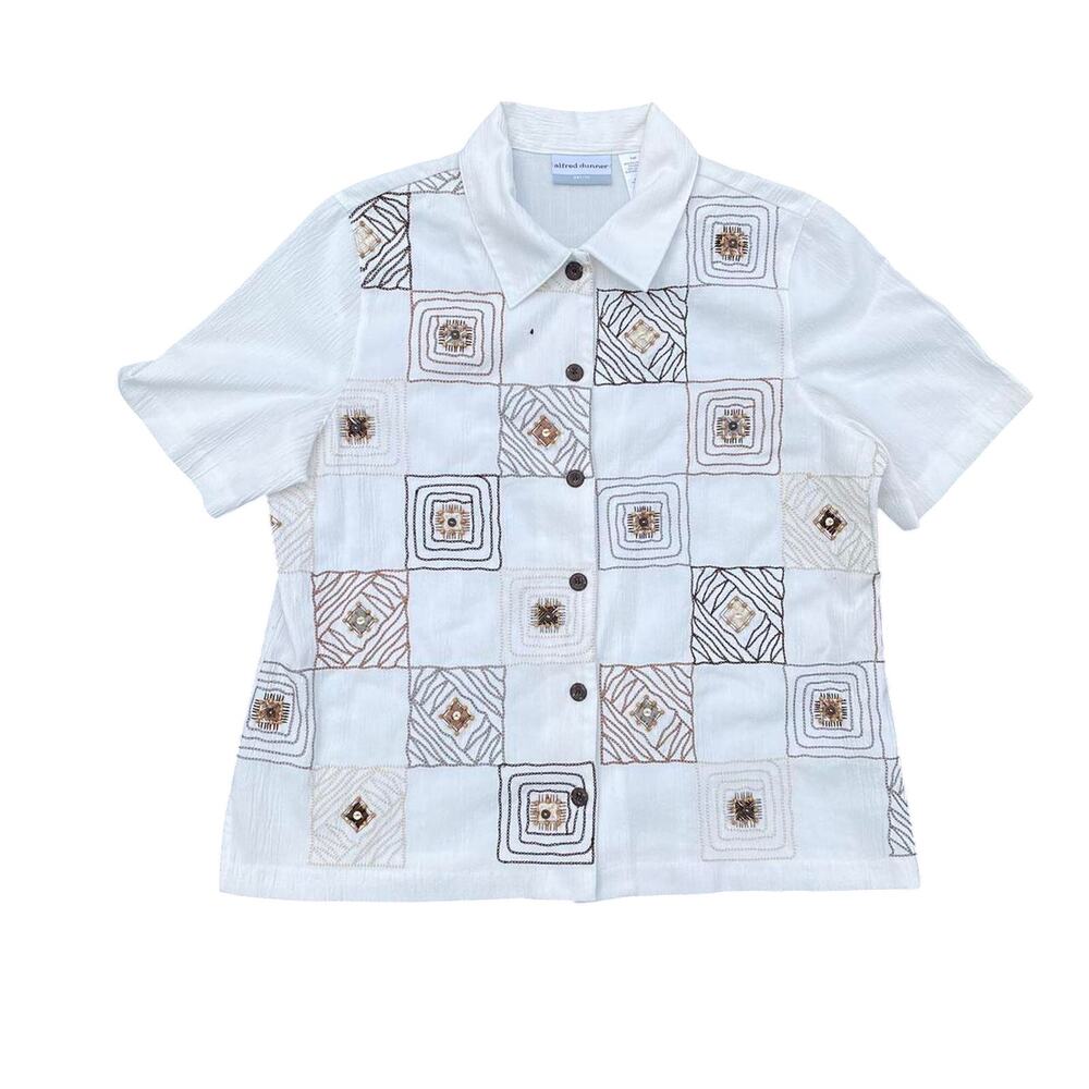 Alfred adunner white beaded button up blouse women's 14 Petite